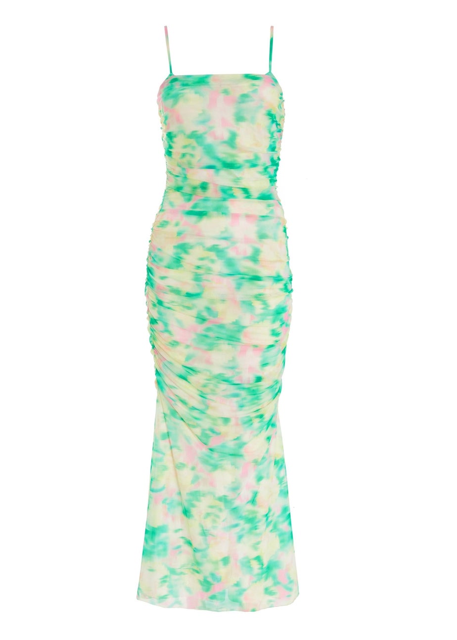 Quiz Green Floral Abstract Mesh Midi Dress