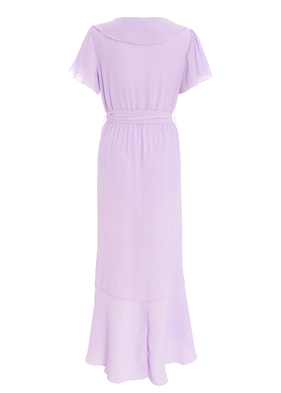 Quiz Lilac Crinkle Frill Midaxi Dress