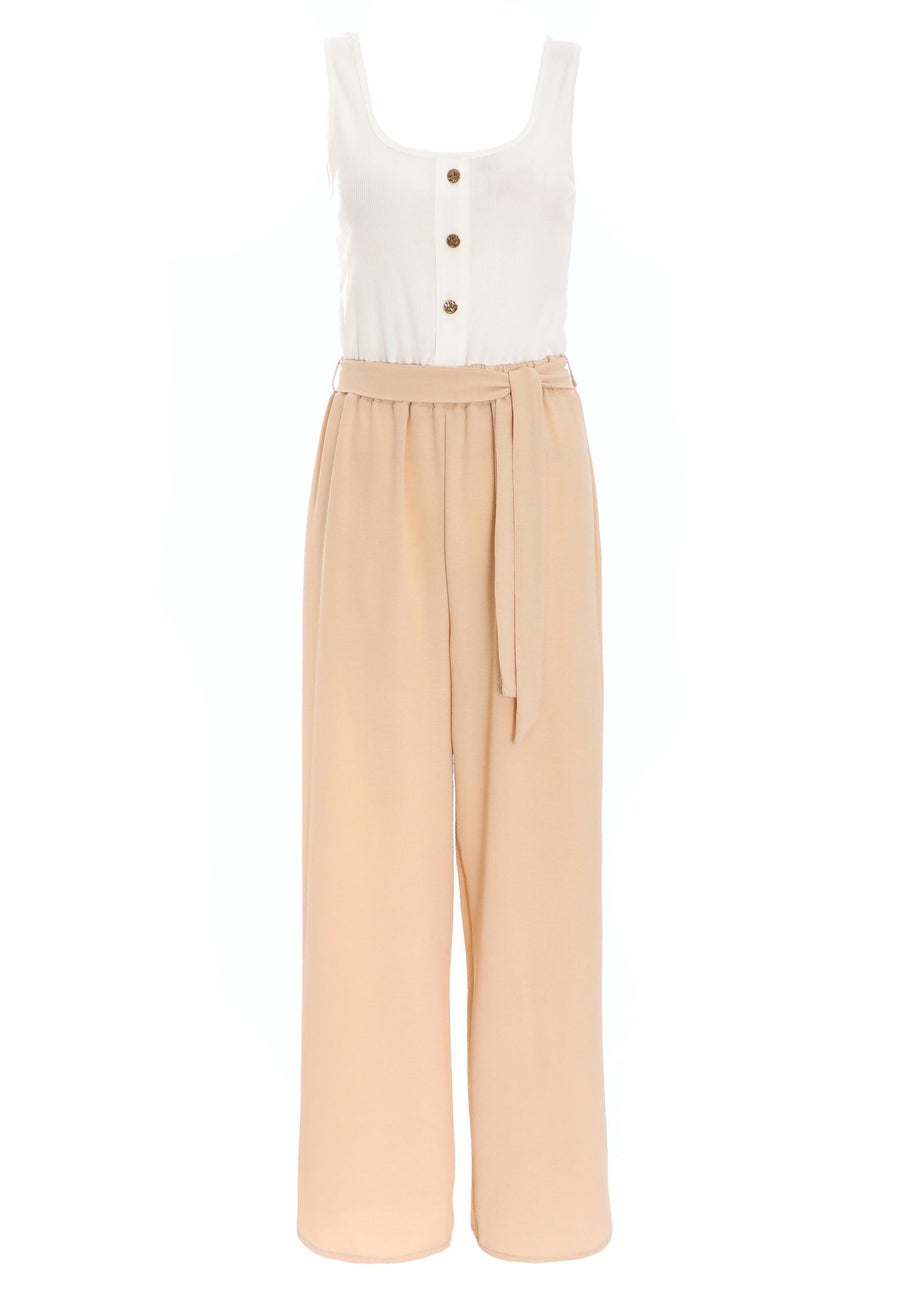 Quiz Stone Contrast Ribbed Palazzo Jumpsuit