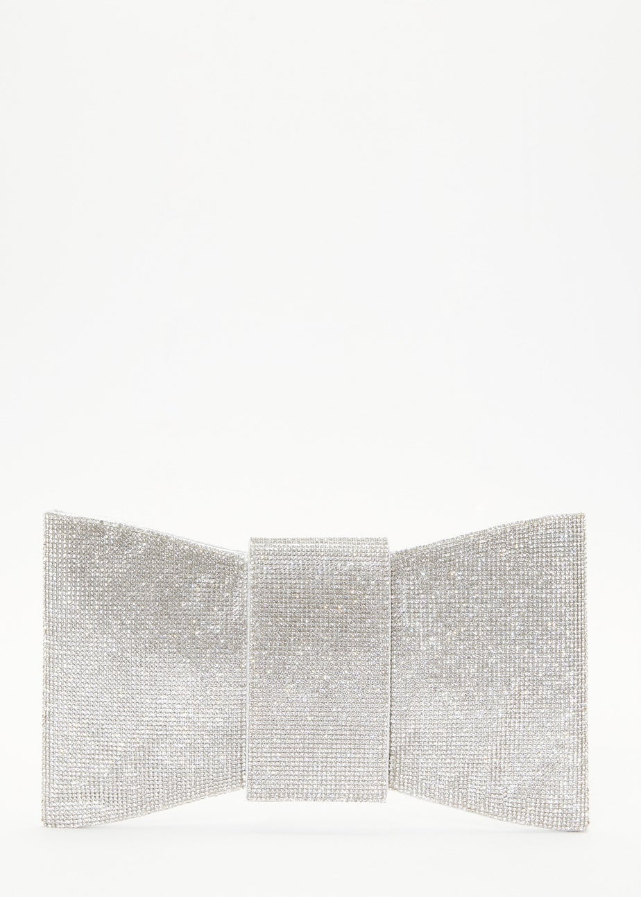 Quiz Silver Diamante Bow Bag