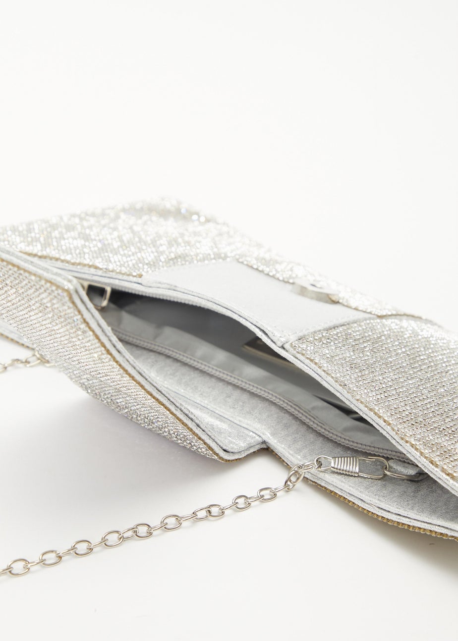 Quiz Silver Diamante Bow Bag