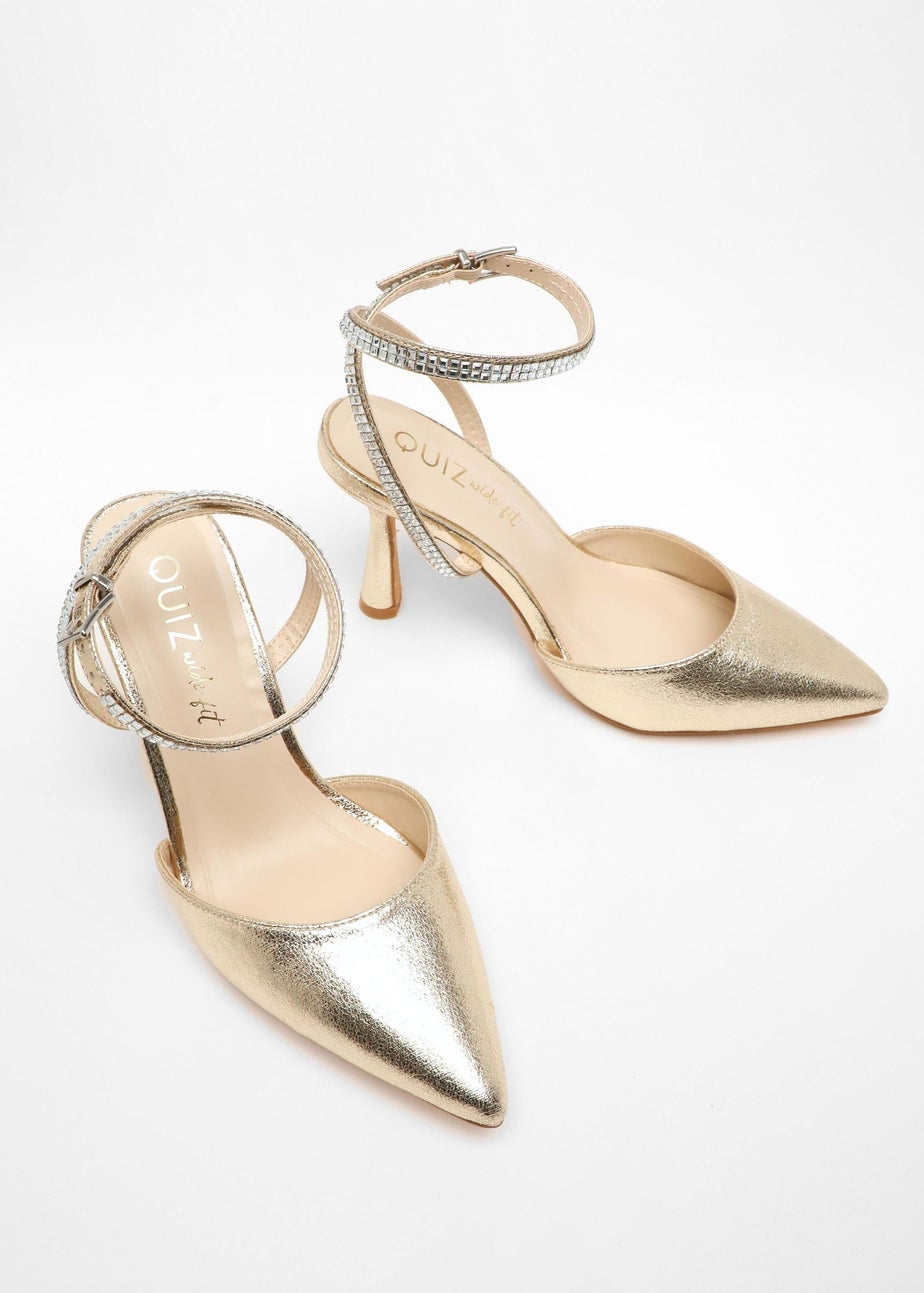 Quiz Gold Wide Fit Court Heels
