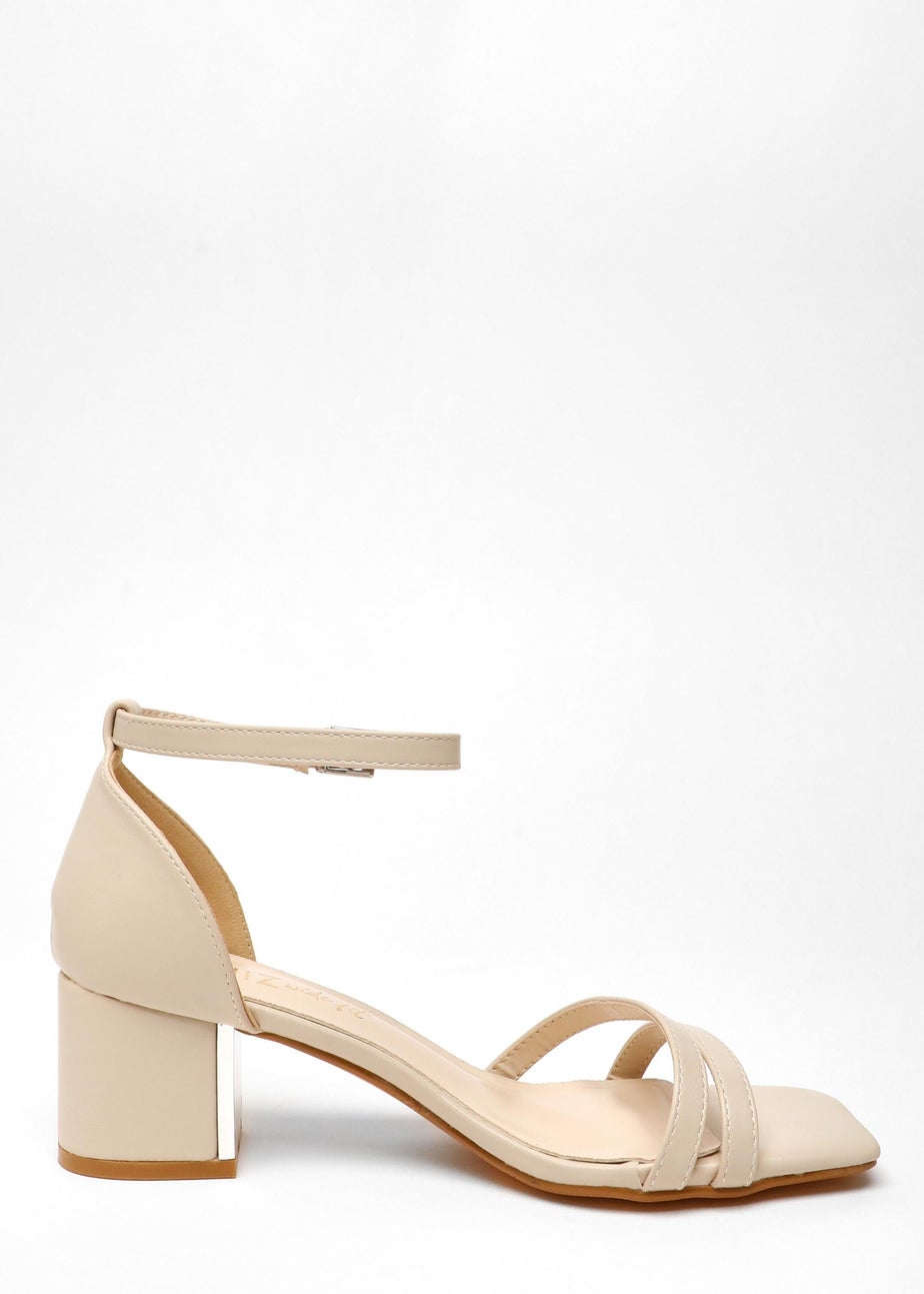 Quiz Natural Wide Fit Strappy Low Block Heeled Sandals