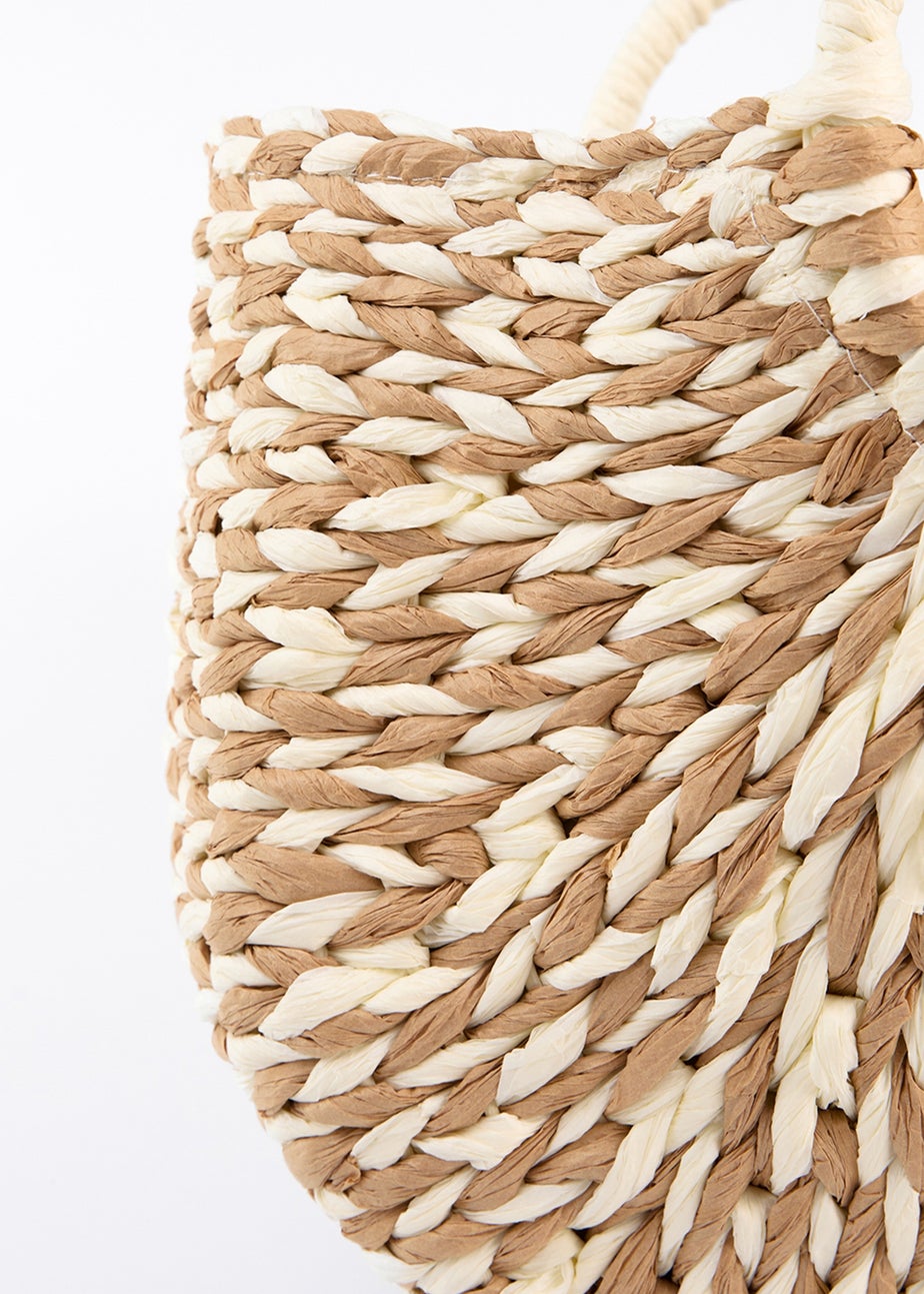 Blue Vanilla Stone Circle Handle Woven Handbag