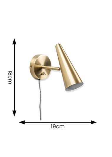 ValueLights Duke Antique Brass Cone Plug In Wall Light (21cm x 10cm x 17cm)