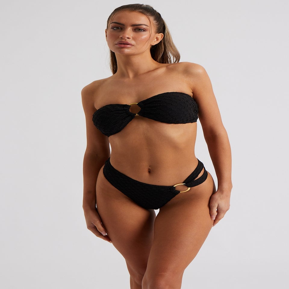 Urban Bliss Black Bubble Texture Gold O-Ring Bandeau Bikini Top