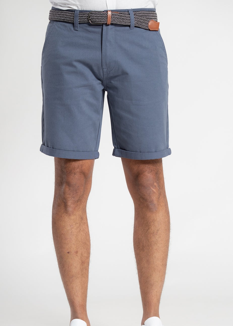 Tokyo Laundry Blue Cotton Belted Chino Shorts