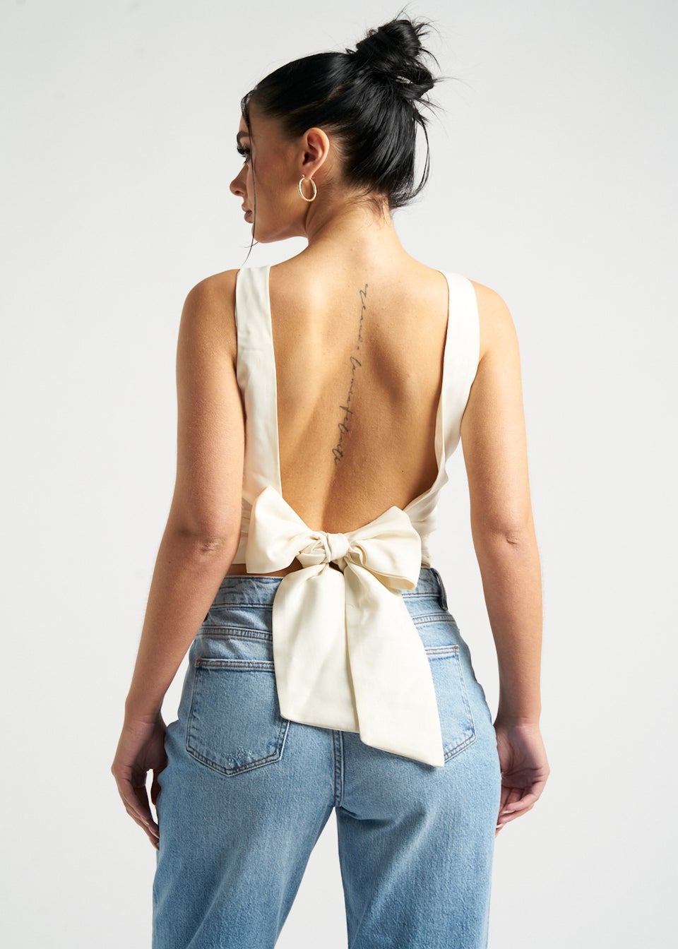 Urban Bliss Cream Satin Tie Back Top