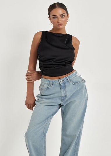 Urban Bliss Black Satin Tie Back Top