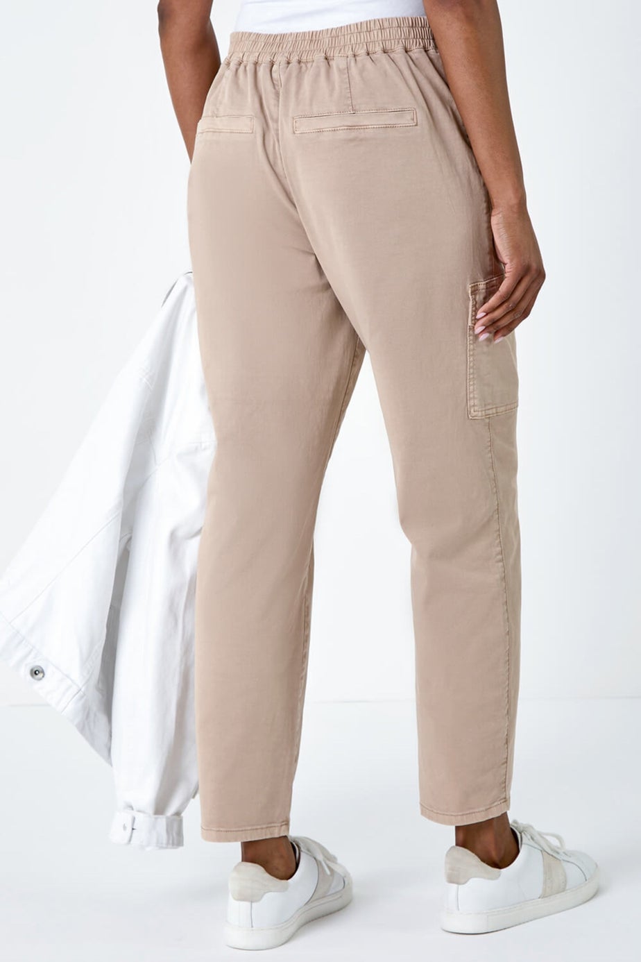 Roman Natural Casual Elastic Waist Cargo Stretch Trousers