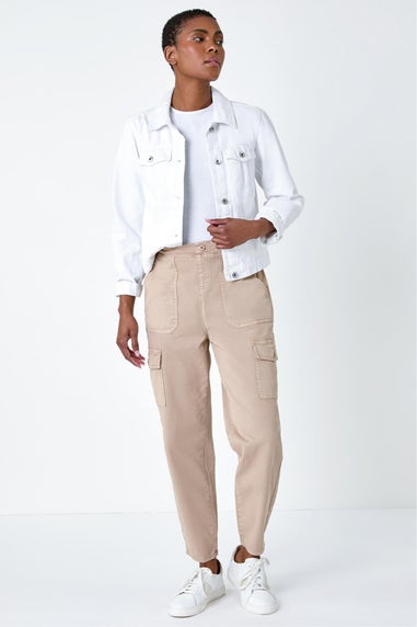 Roman Natural Casual Elastic Waist Cropped Cargo Trousers