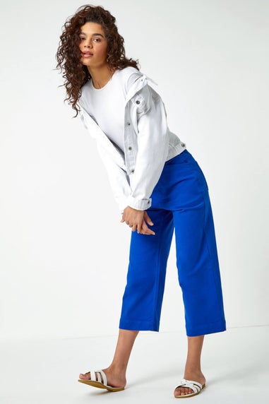 Roman Royal Blue Wide Leg Stretch Denim Cropped Culottes