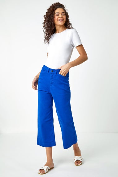 Roman Royal Blue Wide Leg Stretch Denim Cropped Culottes