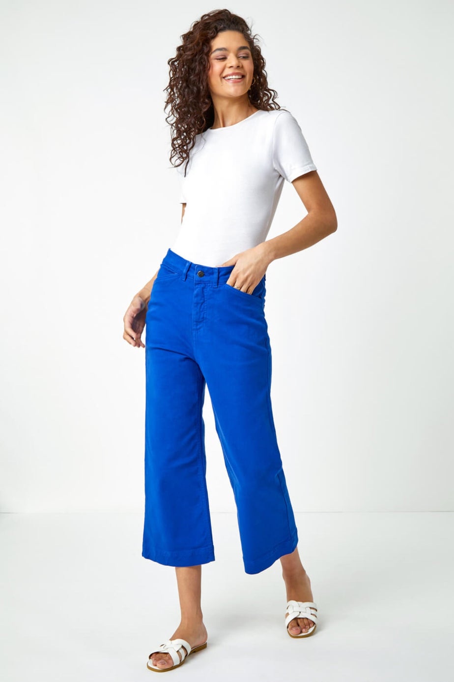 Roman Royal Blue Wide Leg Stretch Denim Cropped Culottes