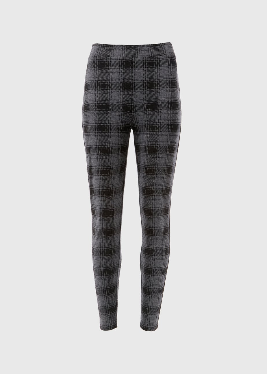 Black Check Textured Leggings