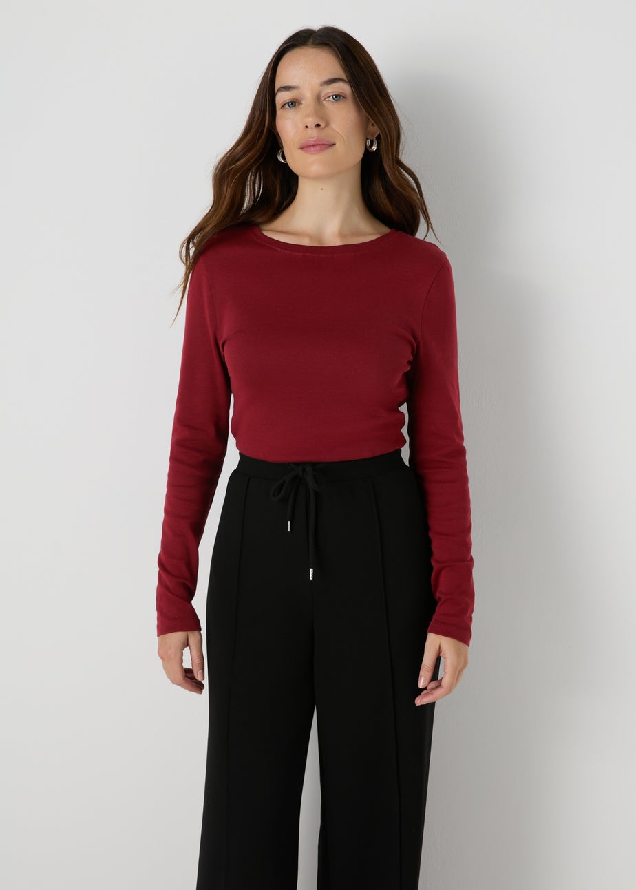 Burgundy Long Sleeve Fitted T-Shirt