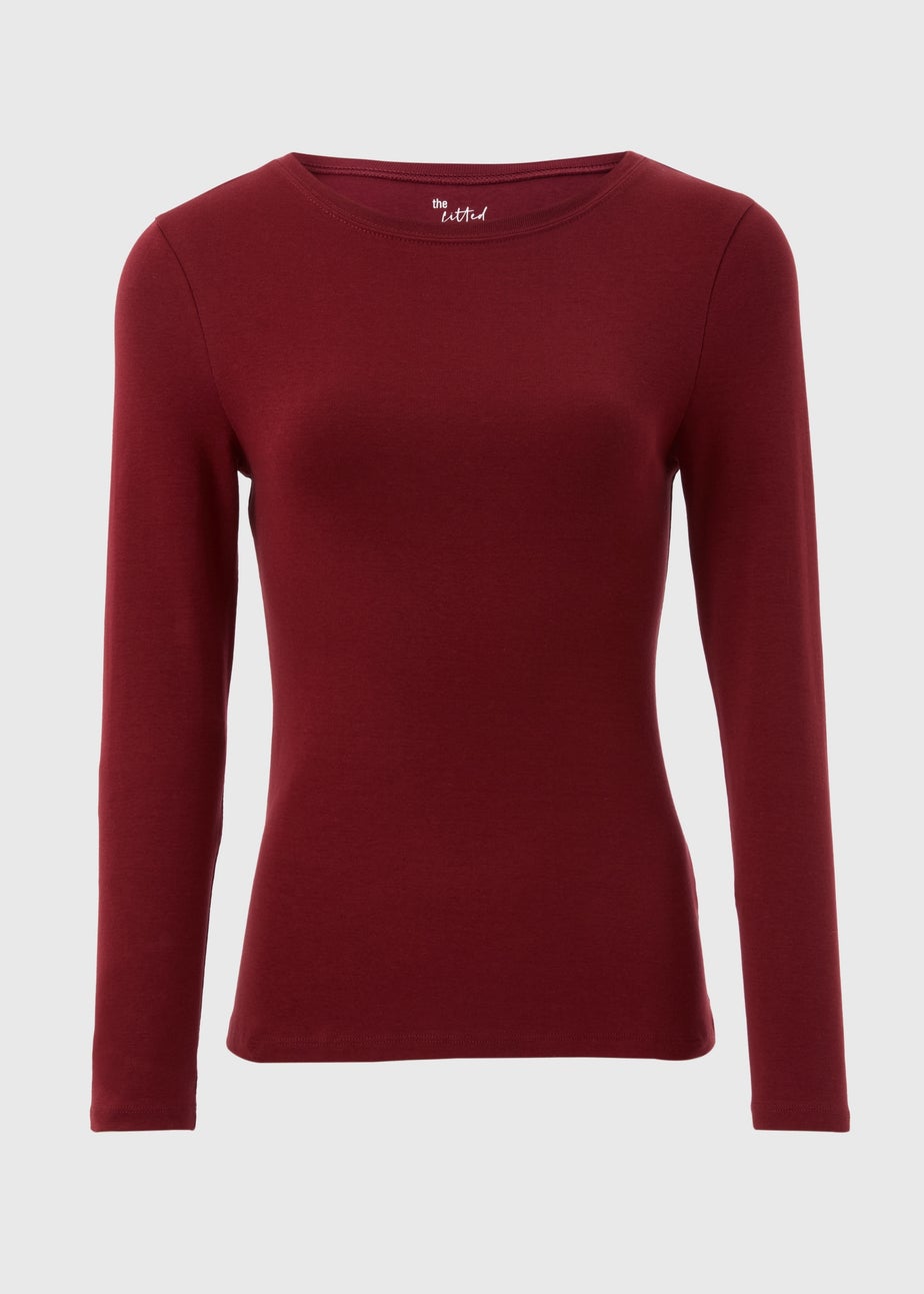 Burgundy Long Sleeve Fitted T-Shirt