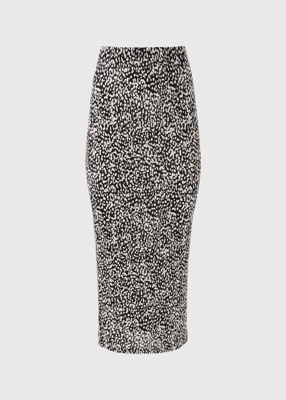 Black Spot Print Plisse Midi Skirt