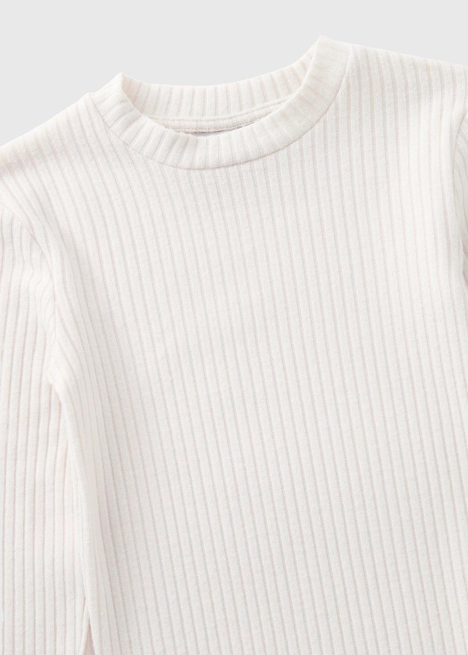 Girls Cream Ribbed Long Sleeve Dress (7-15yrs)