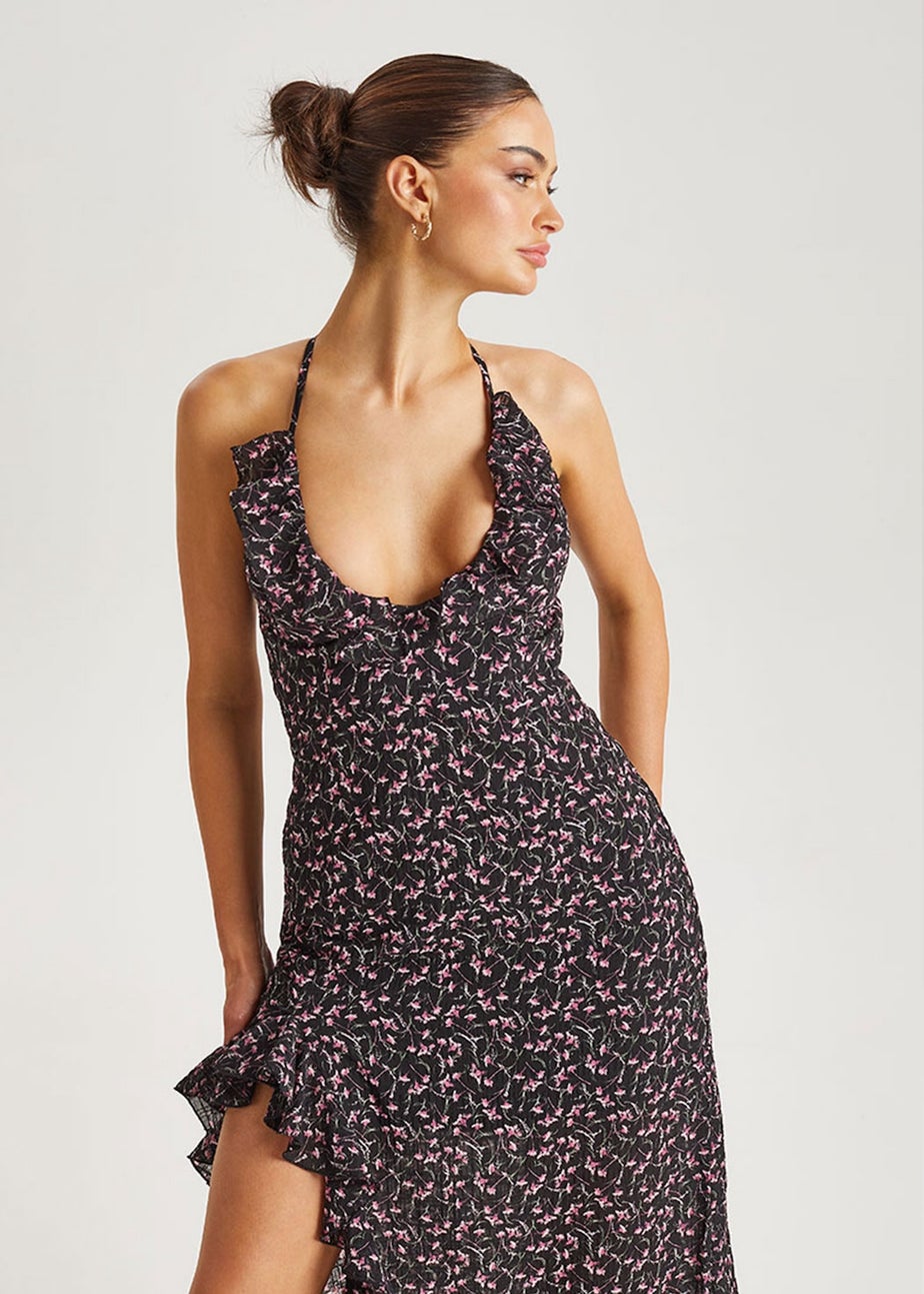 Urban Bliss Black Chiffon Ruffle Strappy Maxi Dress