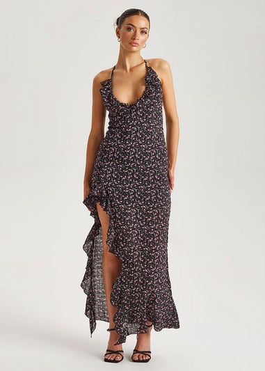 Urban Bliss Black Chiffon Ruffle Strappy Maxi Dress