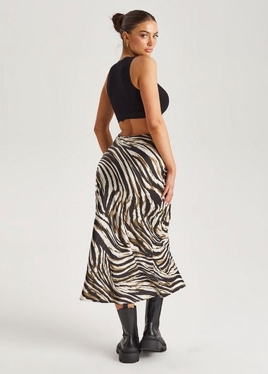 Urban Bliss Black Animal Bias Cut Midi Skirt