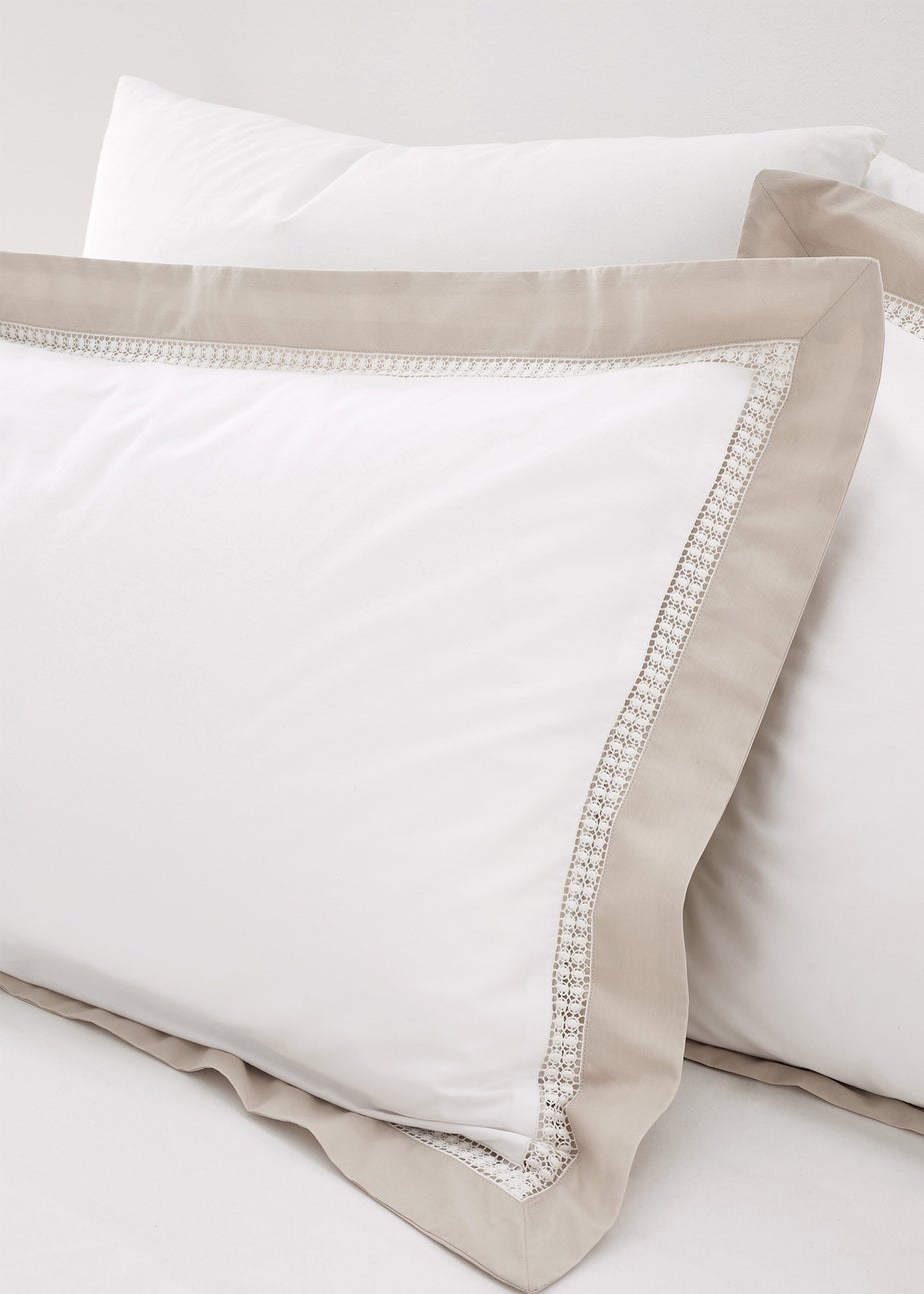 Bianca Fine Linens Oxford Lace 200 Thread Count Cotton Duvet Cover Set White Natural