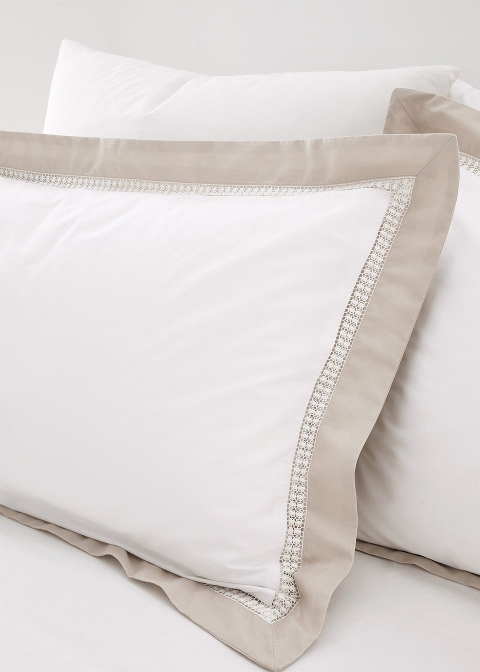 Bianca Fine Linens Oxford Lace 200 Thread Count Cotton Duvet Cover Set White Natural