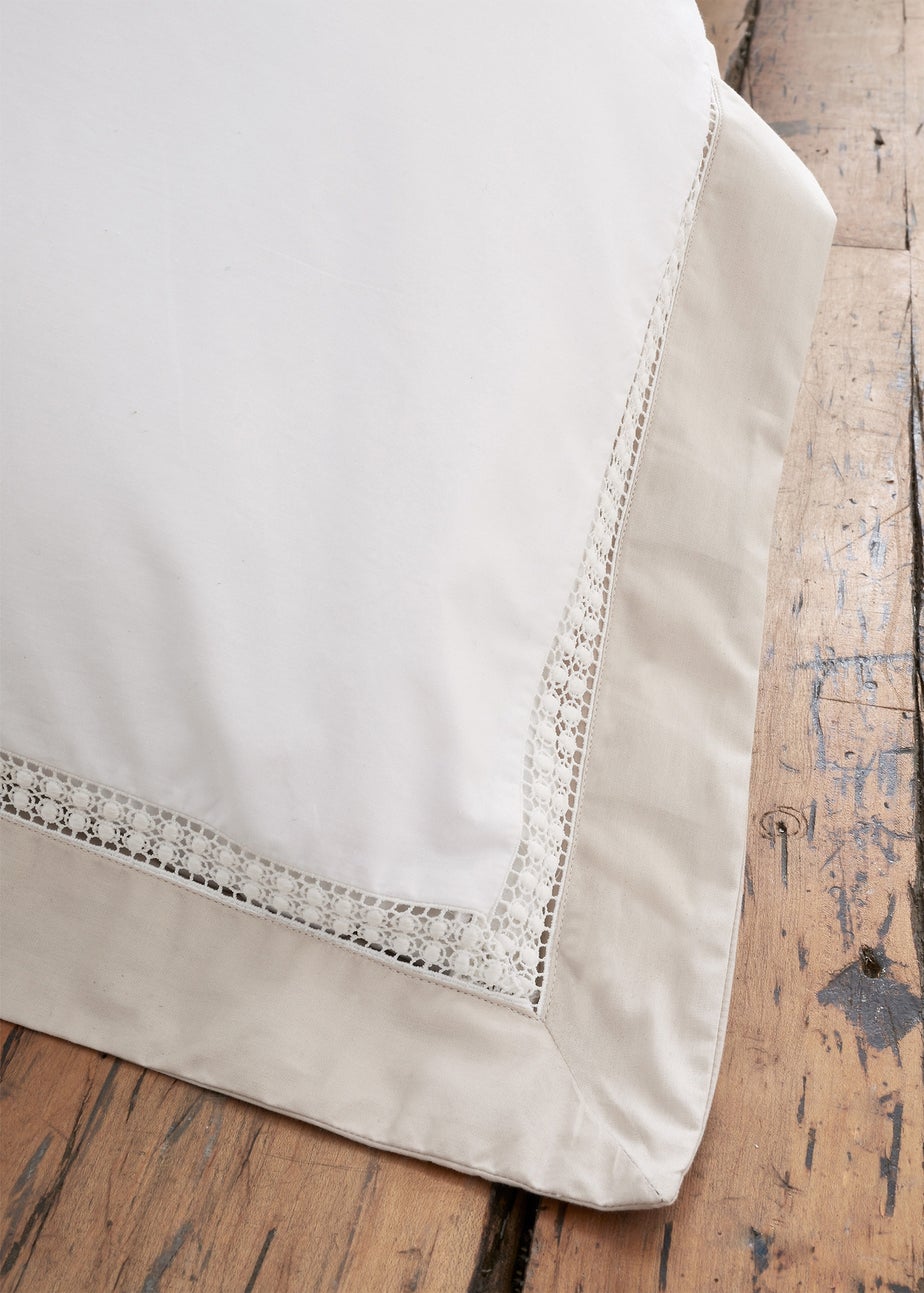 Bianca Fine Linens Oxford Lace 200 Thread Count Cotton Duvet Cover Set White Natural