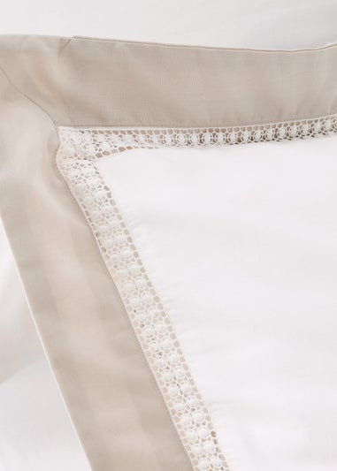 Bianca Fine Linens Oxford Lace 200 Thread Count Cotton Duvet Cover Set White Natural