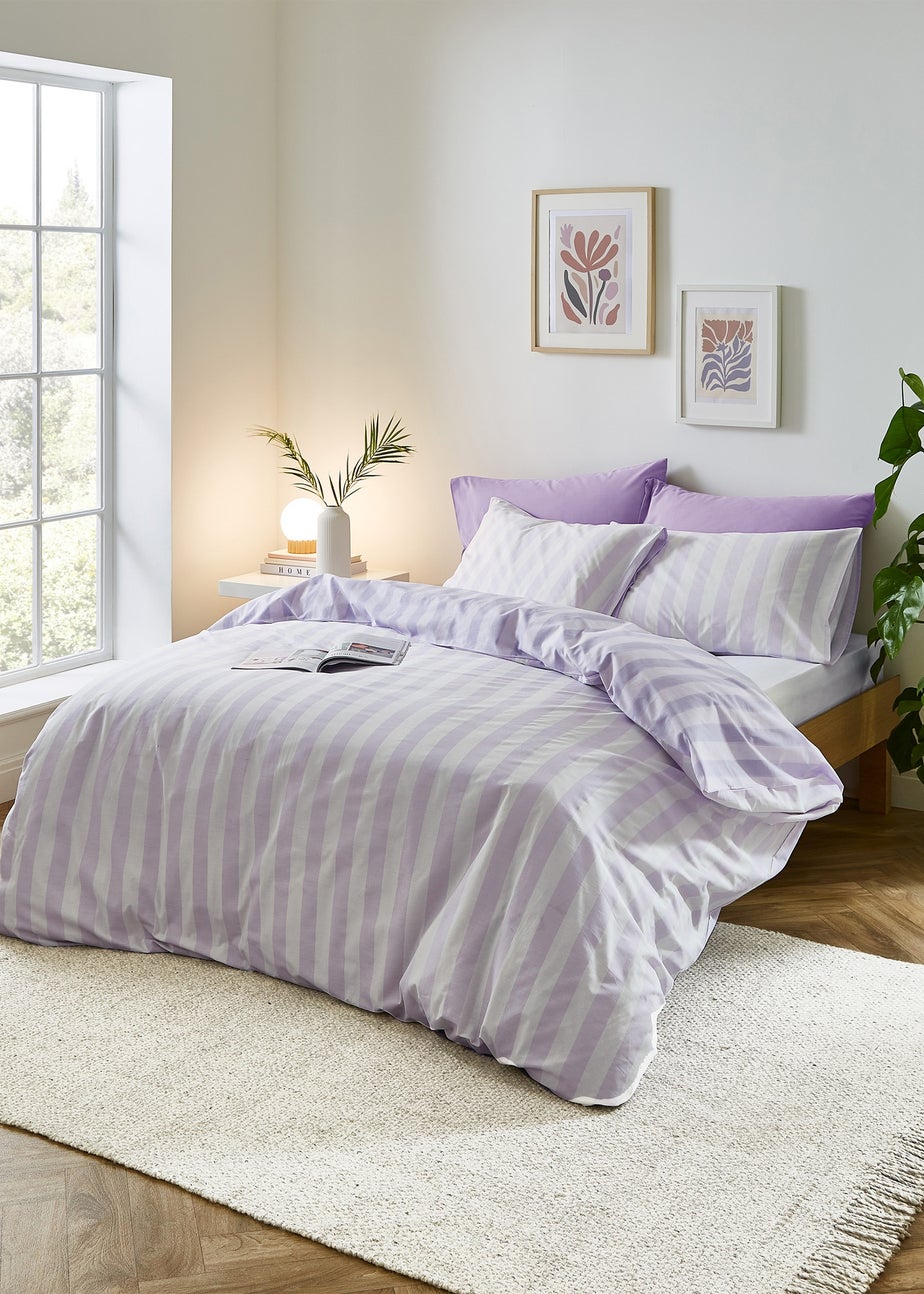 Sassy B Stripe Tease Reversible Duvet Cover Set Lilac