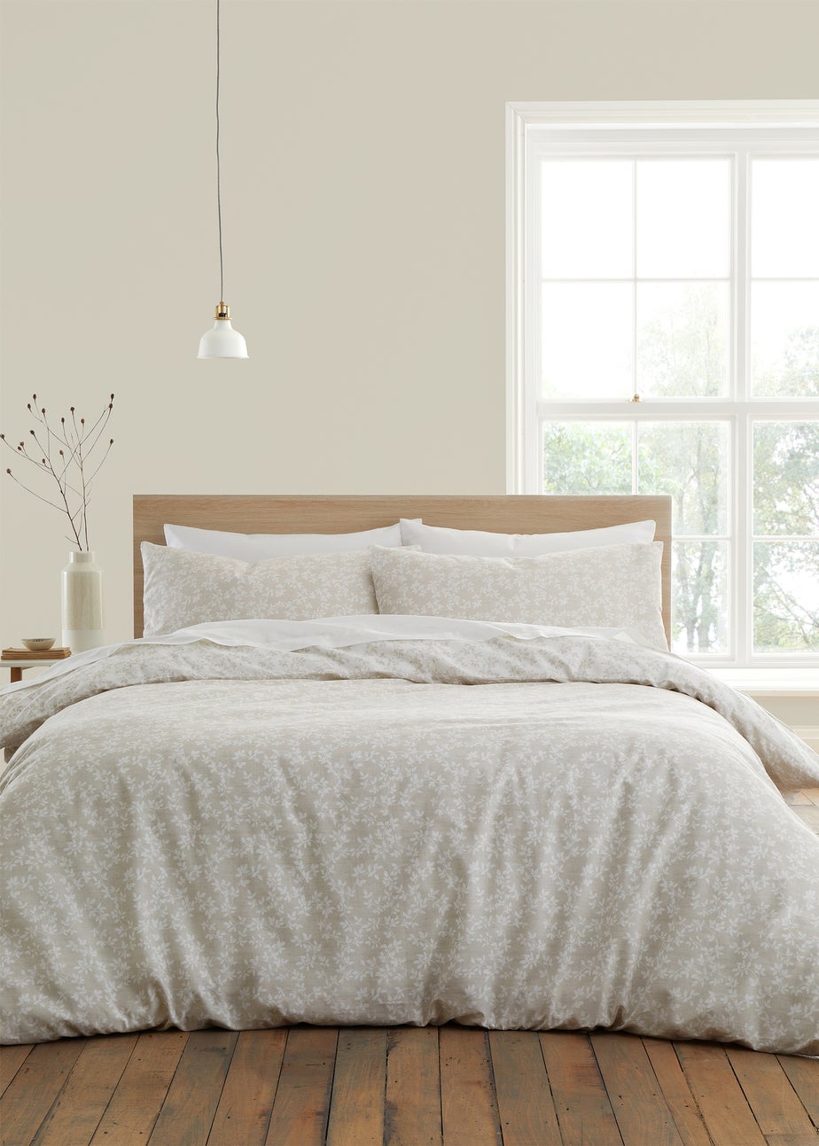 Bianca Fine Linens Shadow Leaves 200 Thread Count Cotton Reversible Duvet Cover Set Natural