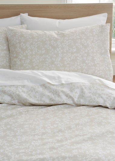Bianca Fine Linens Shadow Leaves 200 Thread Count Cotton Reversible Duvet Cover Set Natural