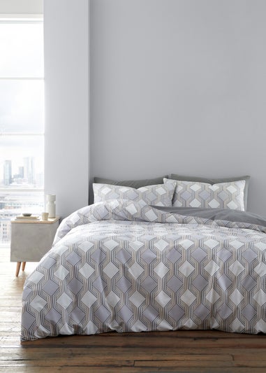 Bianca Fine Linens Atticus Geometric 200 Thread Count Cotton Reversible Duvet Cover Set