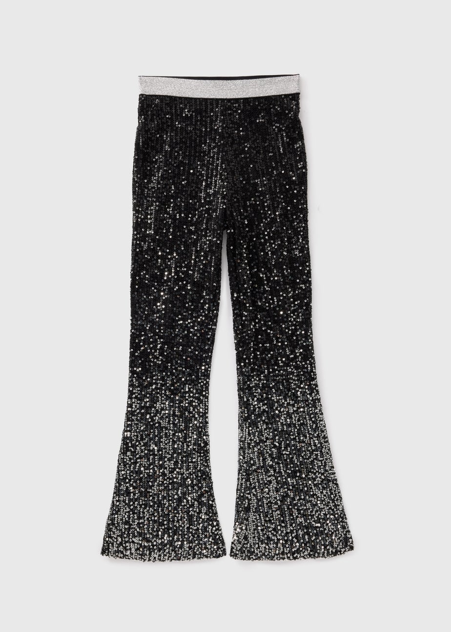 Girls Black Sequin Flare Trousers (7-15yrs)
