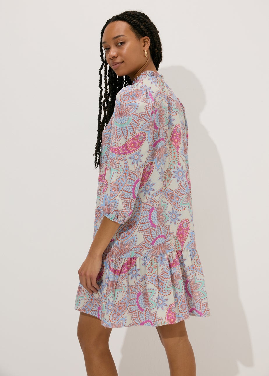 Multicolour Paisley Tie Neck Mini Dress