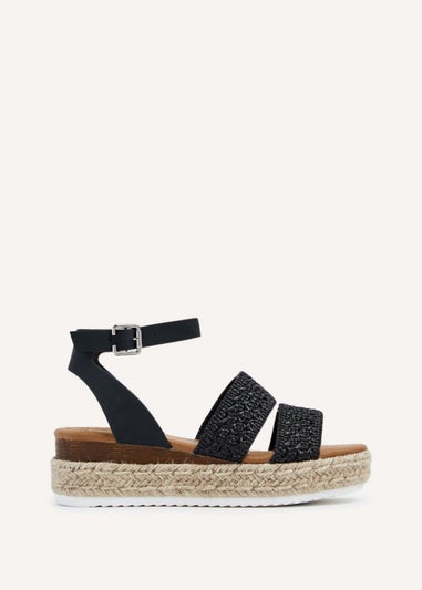 Linzi Daria Black Nubuck Crochet Two Part Espadrille Inspired Platform Wedge