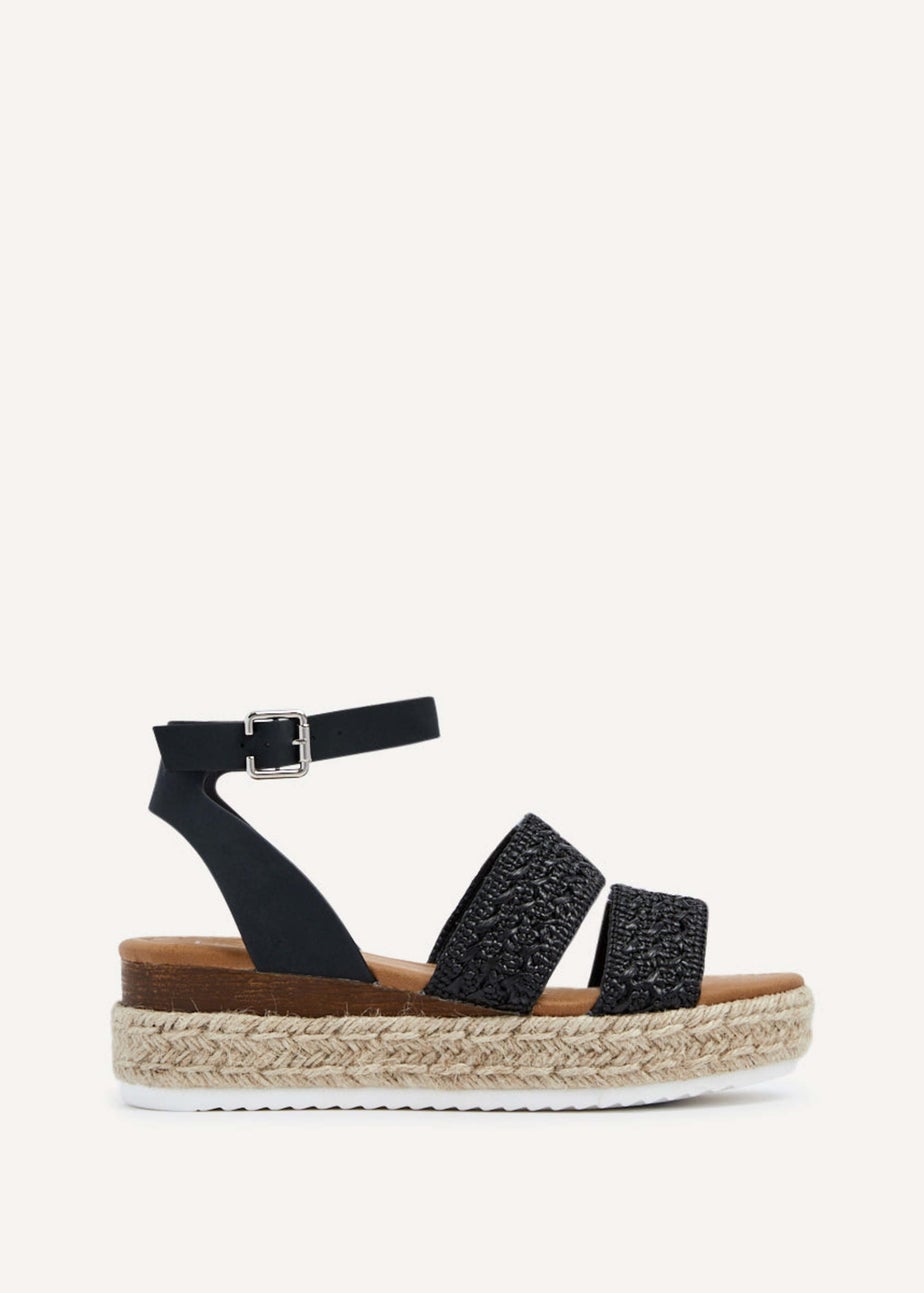 Linzi Daria Black Nubuck Crochet Two Part Espadrille Inspired Platform Wedge