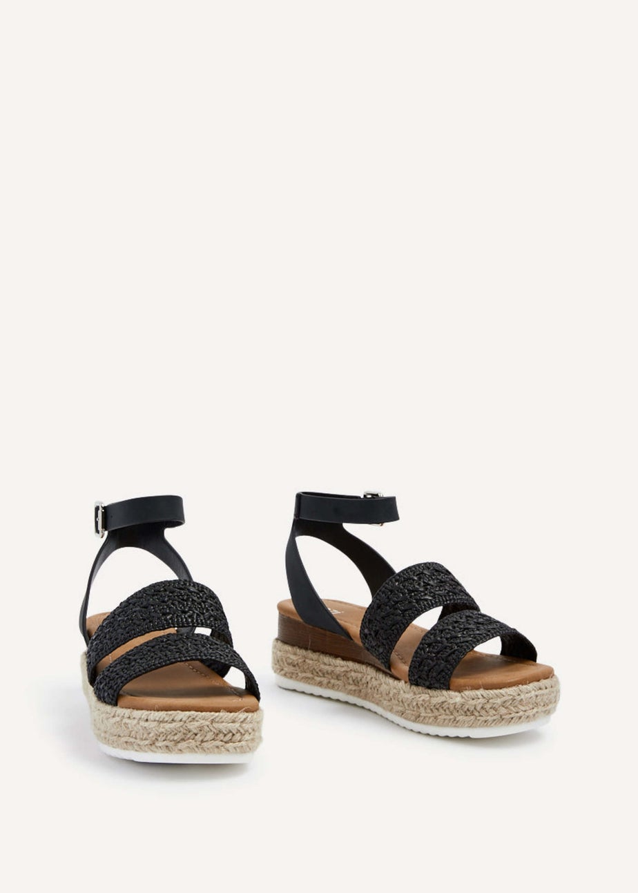 Linzi Daria Black Nubuck Crochet Two Part Espadrille Inspired Platform Wedge