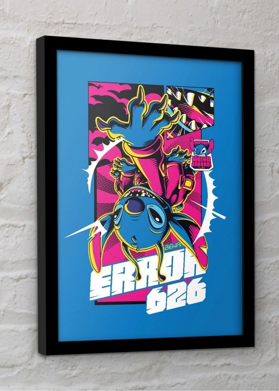 Disney Stitch Light Blue Comic 3 Stitch Framed Poster (45cm x 35cm)