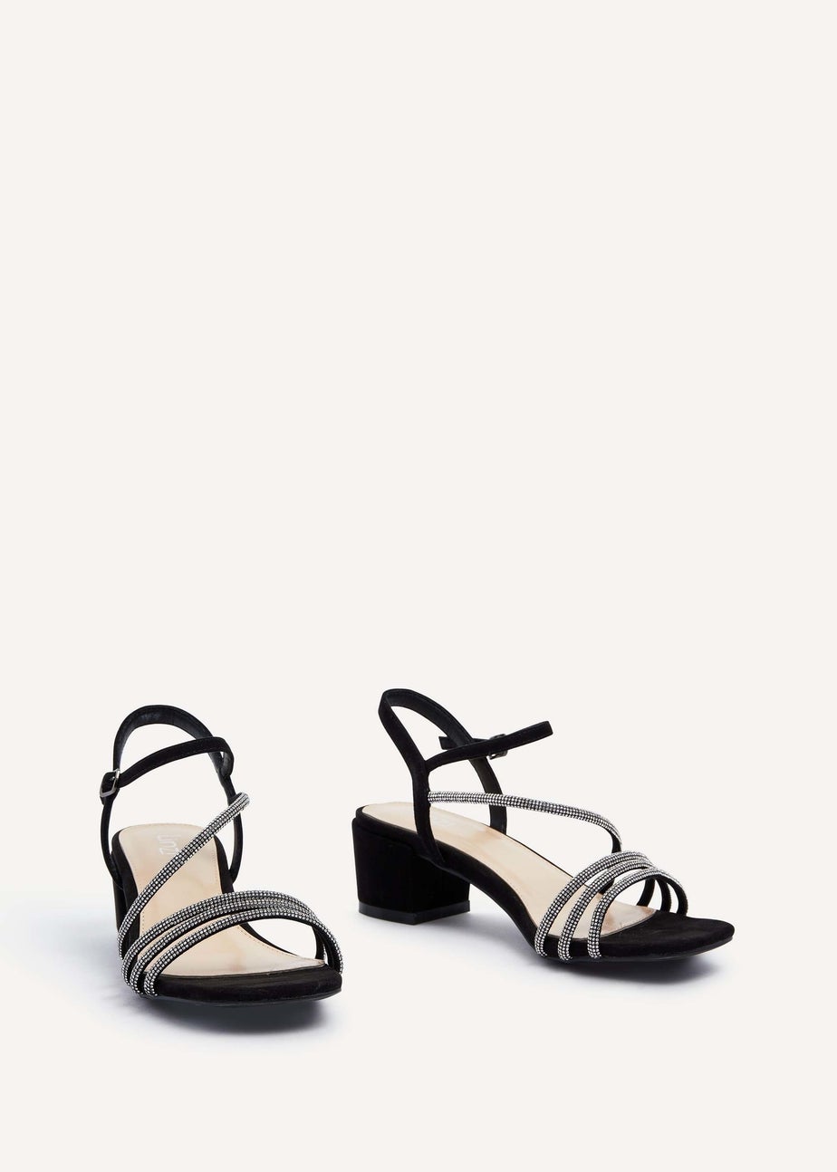 Linzi Riri Black Faux Suede Diamante Strappy Block Heeled Sandal