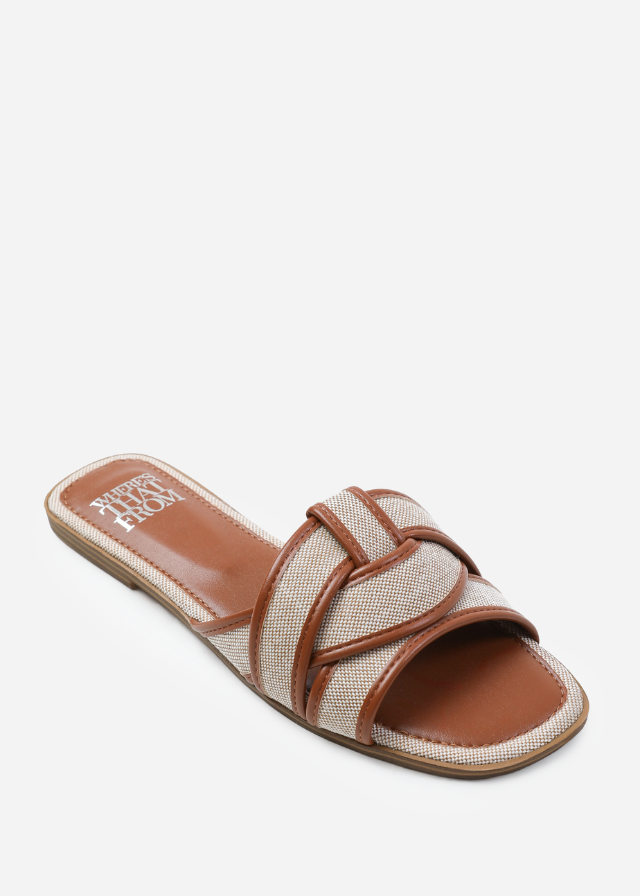 Where's That From Prague Tan Pu Cross Over Strap Sandals