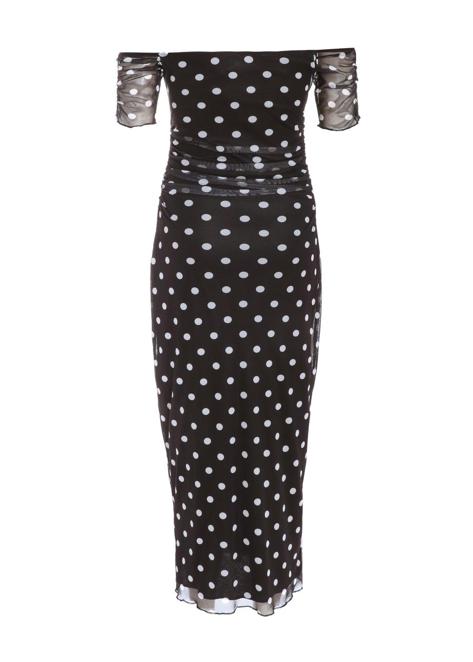Quiz Black Petite Polka Dot Bardot Midaxi Dress
