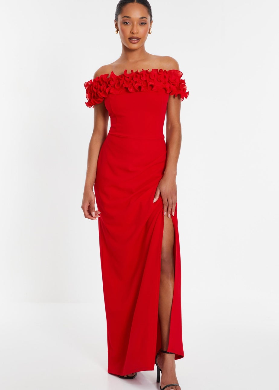 Quiz Red Ruffle Bardot Maxi Dress Matalan