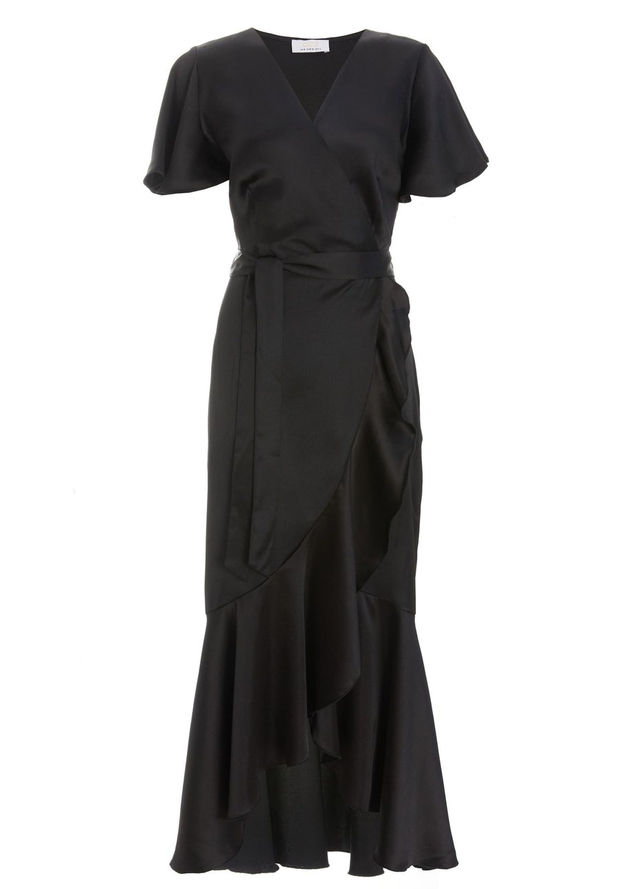 Quiz Black Satin Wrap Maxi Dress
