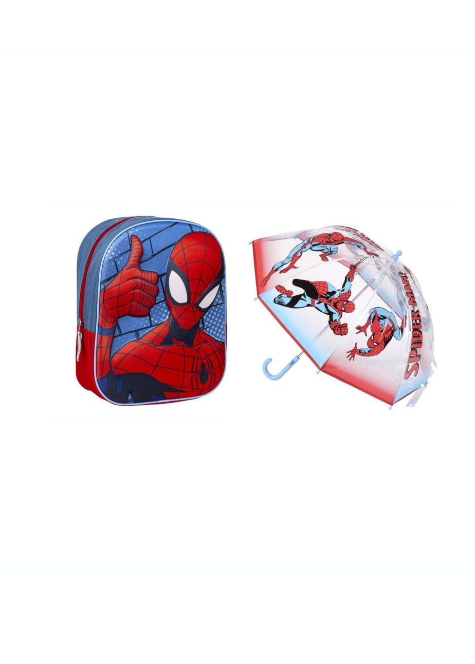 Spiderman Red All Weather Set With Backpack Along With An Umbrella