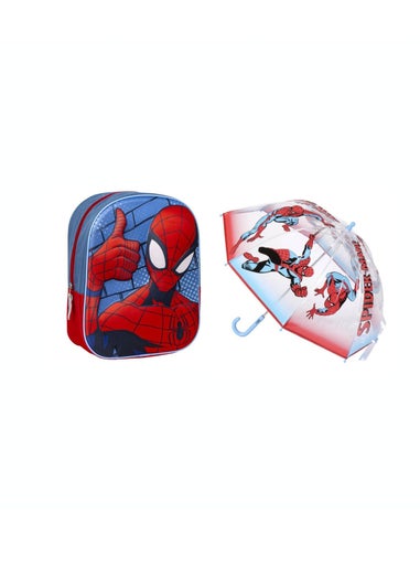 Spiderman Red All Weather Set With Backpack Along With An Umbrella