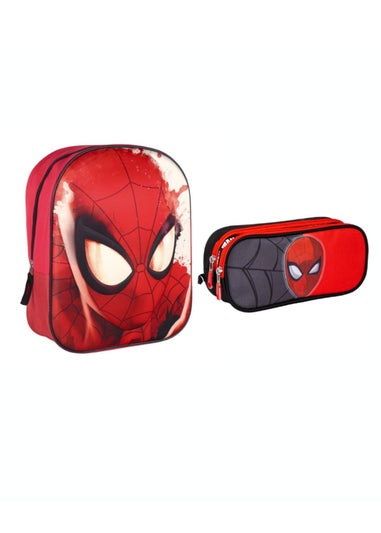 Red Spiderman Backpack Along With A Pencil Case