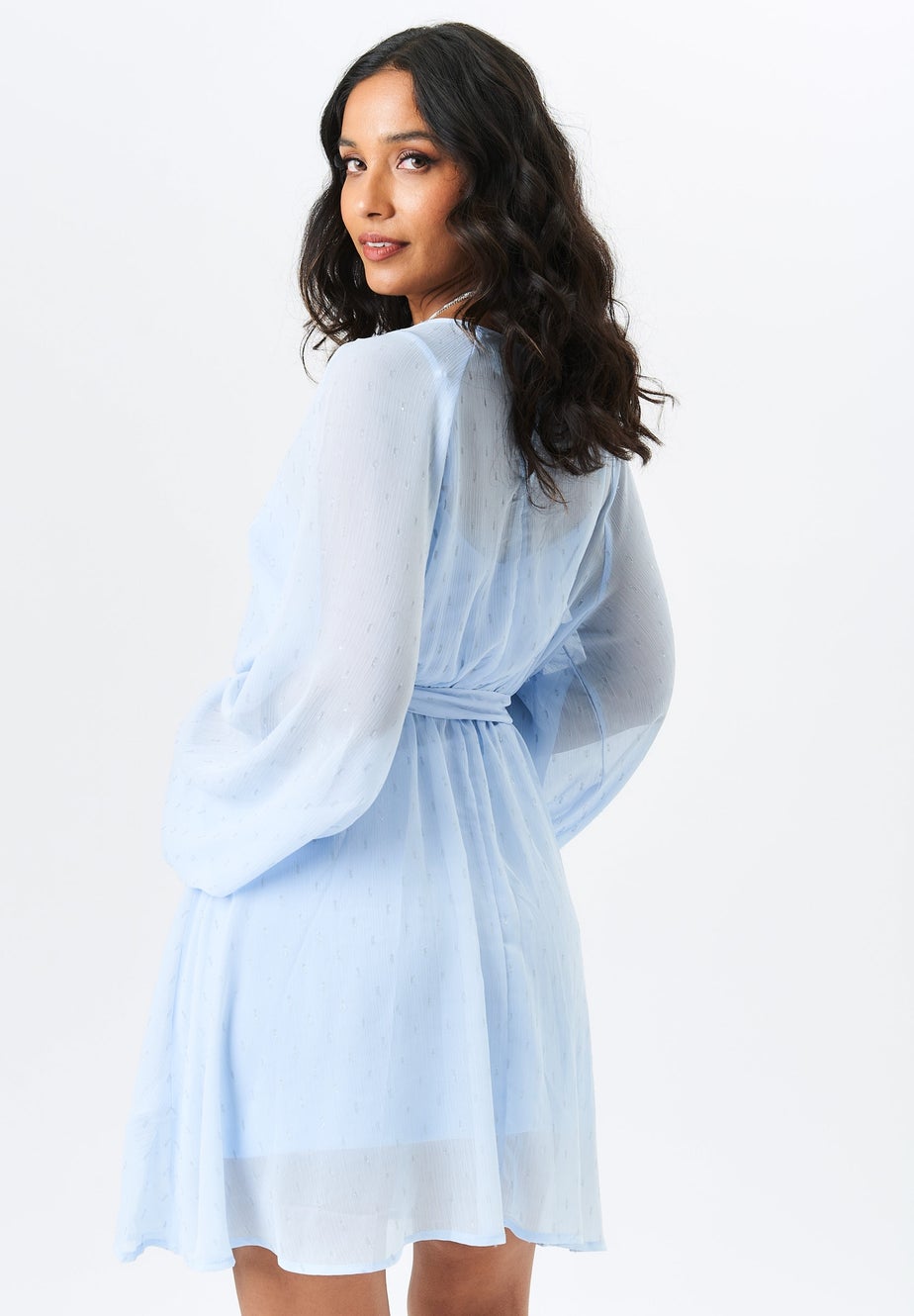 Gini London Blue Long Sleeve Chiffon Foil Mini Dress