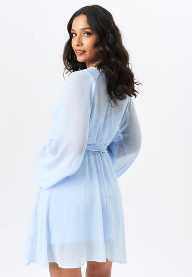 Gini London Blue Long Sleeve Chiffon Foil Mini Dress